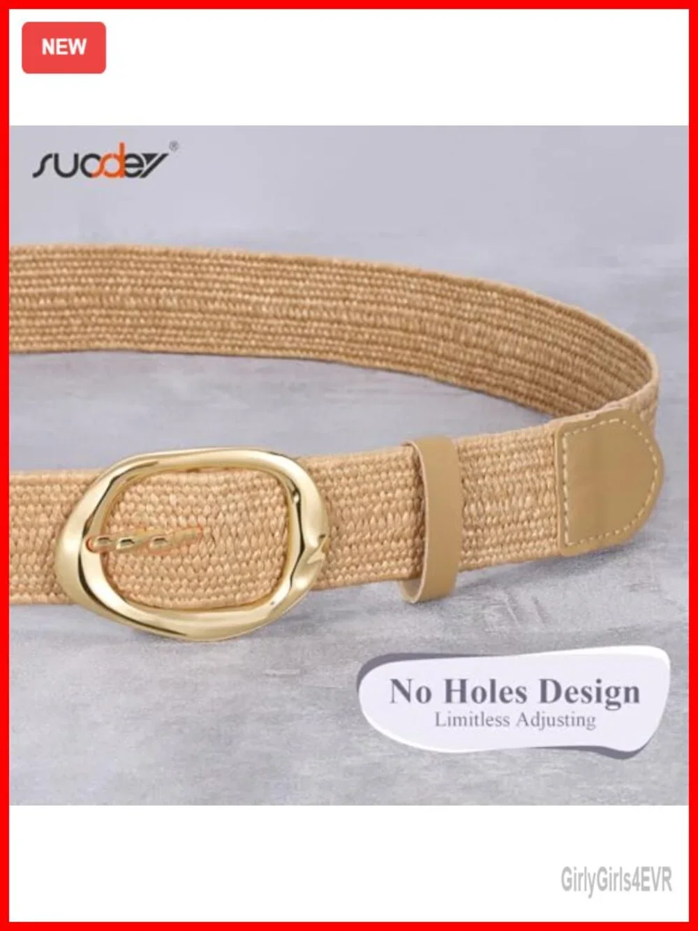 Women Straw Woven Elastic Belt with Gold Buckle Boho Braided Stretch Waist Belt